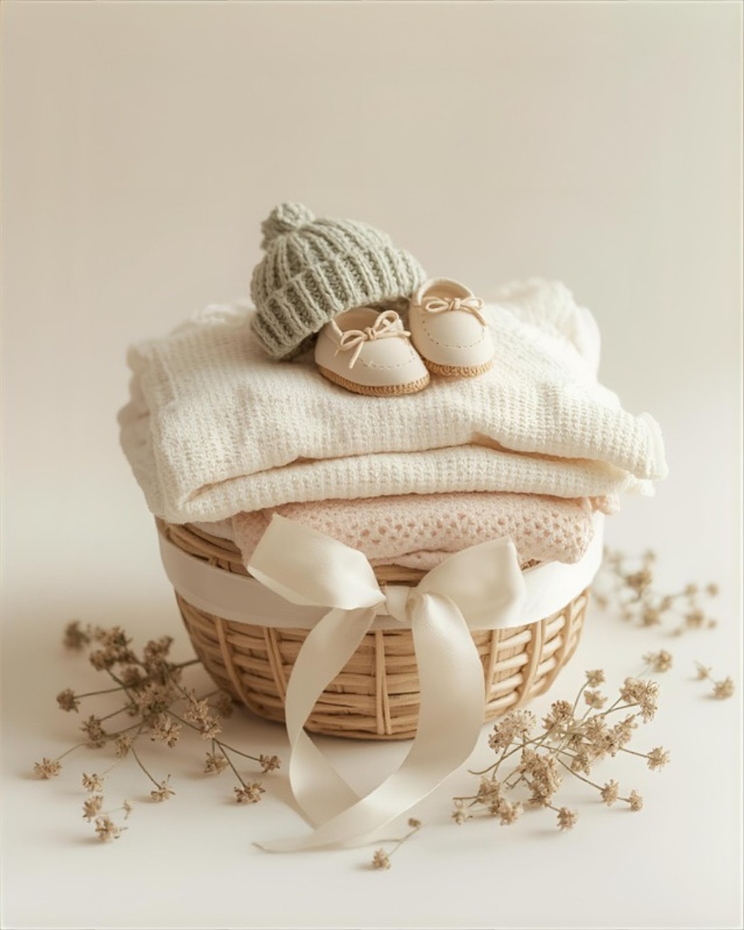 Ideas de regalos para baby shower — canasta con ropa de bebé